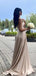 Simple Sweetheart A-line Side Slit Long Satin Taupe Bridesmaid Dresses Online, OT551