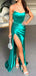 Simple Mermaid Side Slit Sleeveless Satin Long Bridesmaid Dresses Online, OT611