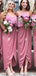 Mismatched Halter V-neck Sleeveless A-line Tea Length Dusty Rose Bridesmaid Dresses Online, OT502
