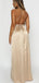 Simple Spaghetti Straps Deep V-neck Side Slit A-line Satin Bridesmaid Dresses Online, OT553