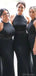 Simple Halter Mermaid Black Satin Long Bridesmaid Dresses Online, OT555