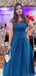 Modest Cap Sleeves A-line Ink Blue Chiffon Long Bridesmaid Dresses Online, OT512
