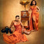 Elegant V-neck Mermaid Side Slit Burnt Orange Satin Long Bridesmaid Dresses Online, OT561