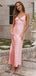 Simple Spaghetti Straps V-neck Mermaid Blush Satin Bridesmaid Dresses Online, OT578