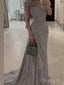 Elegant V-neck Mermaid Sleeveless Grey Jersey Long Prom Dresses Online, OT246